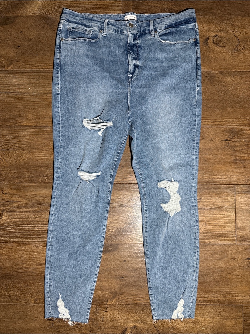 Good American Distressed Raw Hem Straight Leg Jeans - Size 22